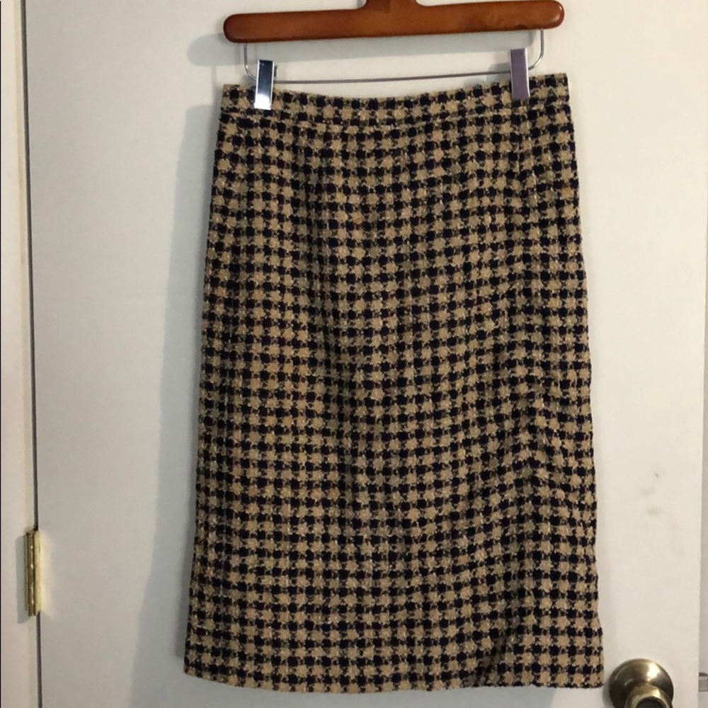 Navy blue and cream pencil skirt